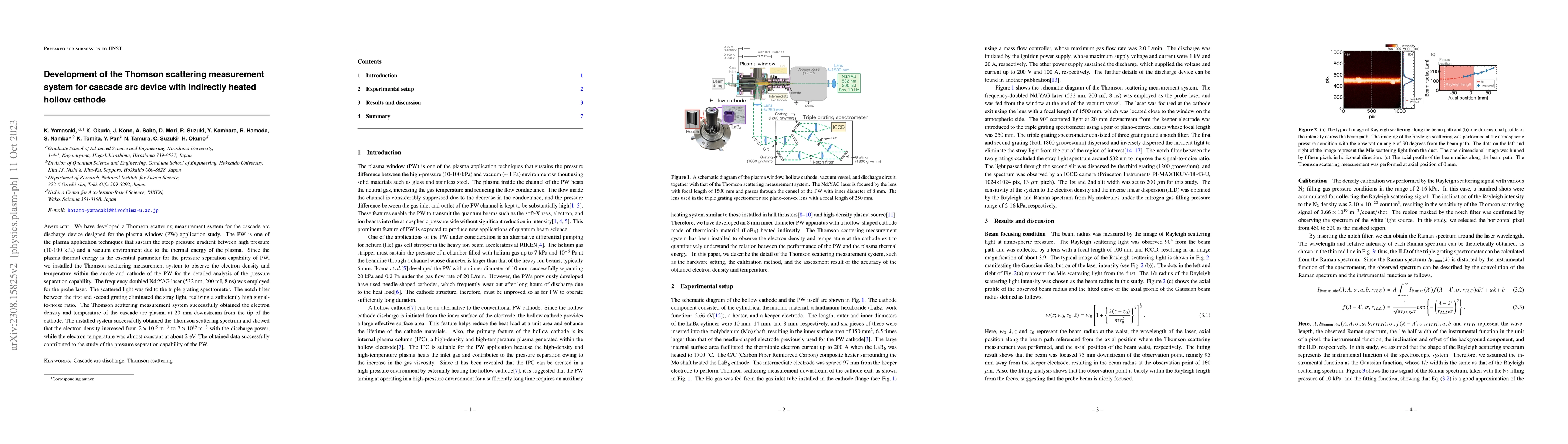Thumbnail for Development of the Thomson scattering measurement system for cascade arc
  device with indirectly heated hollow cathode