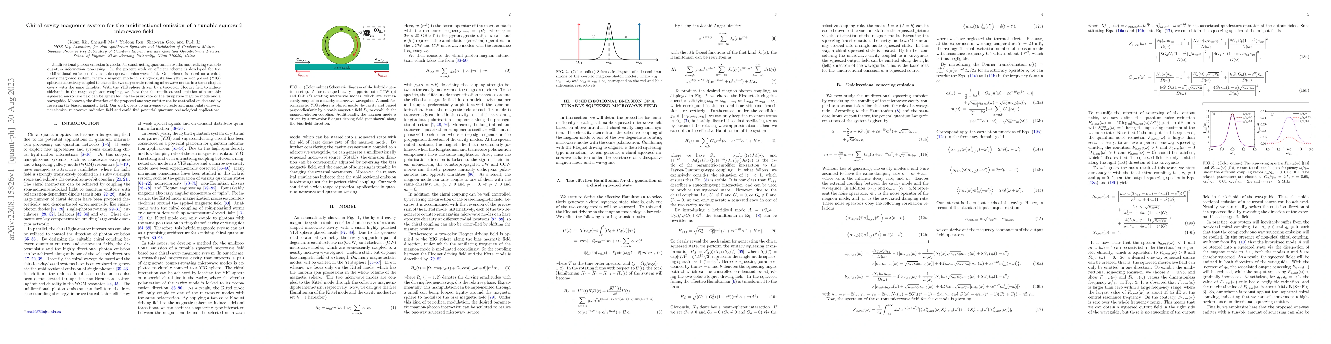 Thumbnail for Chiral cavity-magnonic system for the unidirectional emission of a
  tunable squeezed microwave field