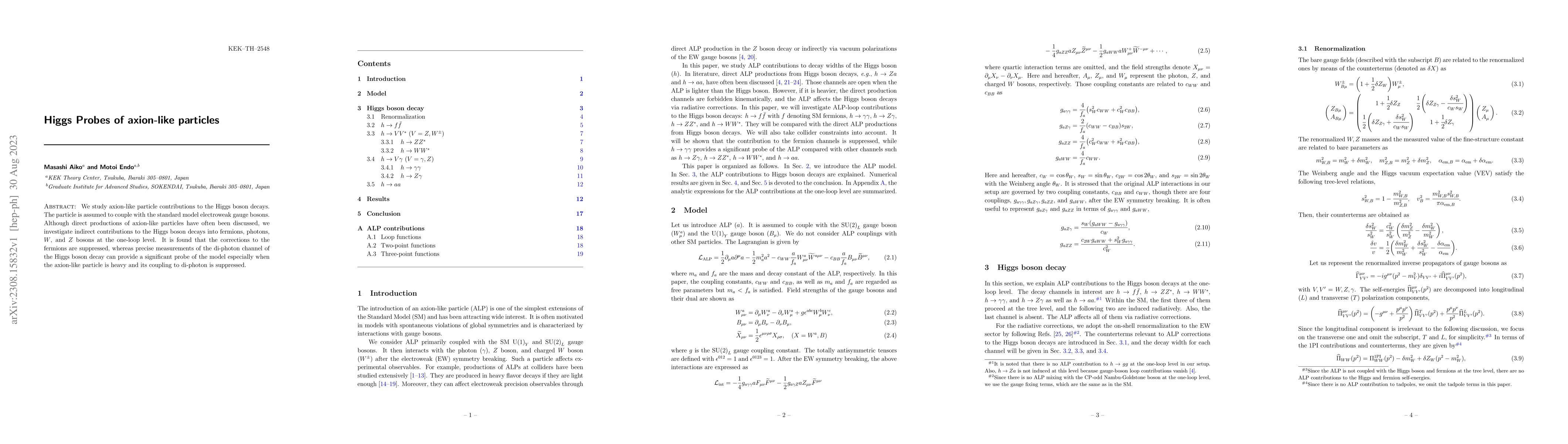 Thumbnail for Higgs Probes of axion-like particles