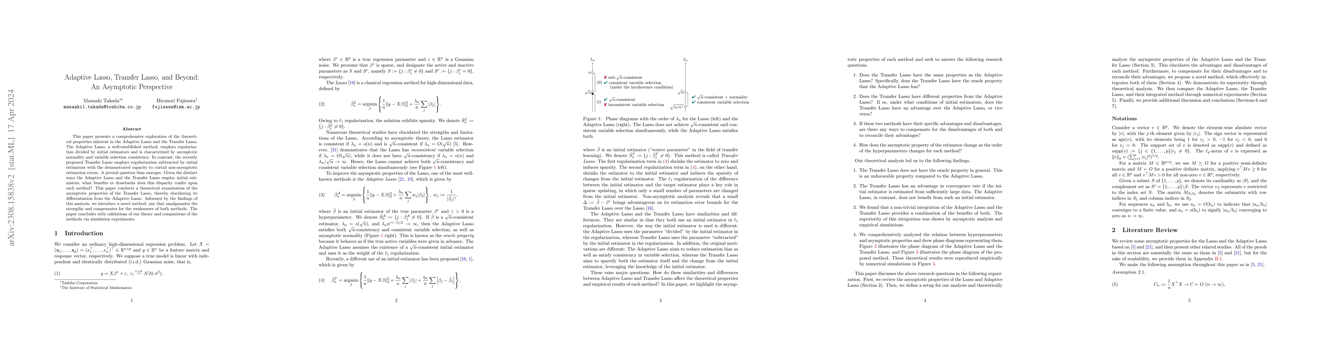 Thumbnail for Adaptive Lasso, Transfer Lasso, and Beyond: An Asymptotic Perspective