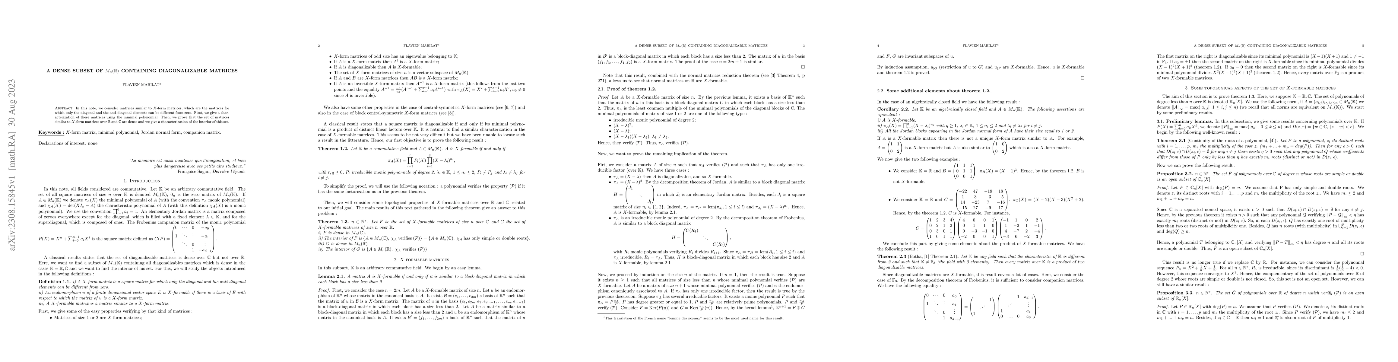 Thumbnail for A dense subset of $M\_{n}(\mathbb{R})$ containing diagonalizable
  matrices