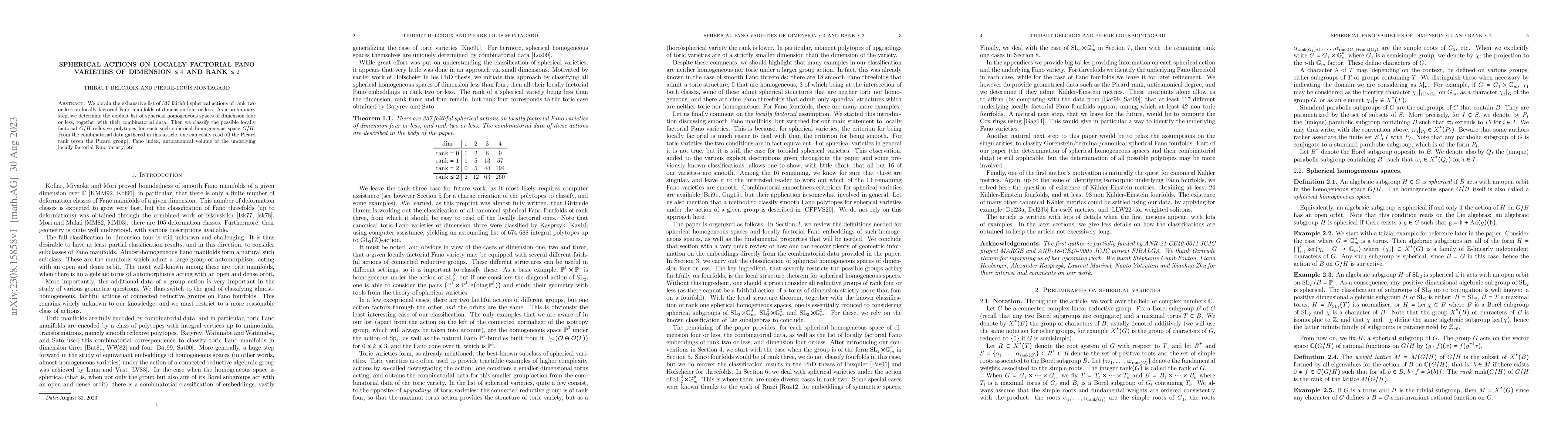 Thumbnail for Spherical actions on locally factorial Fano varieties of dimension $\leq
  4$ and rank $\leq 2$