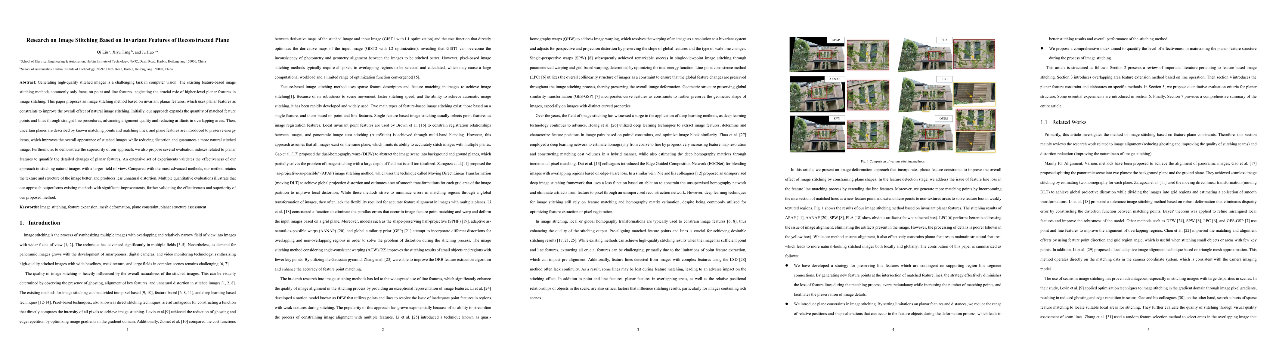 Thumbnail for Research on Image Stitching Based on Invariant Features of Reconstructed
  Plane