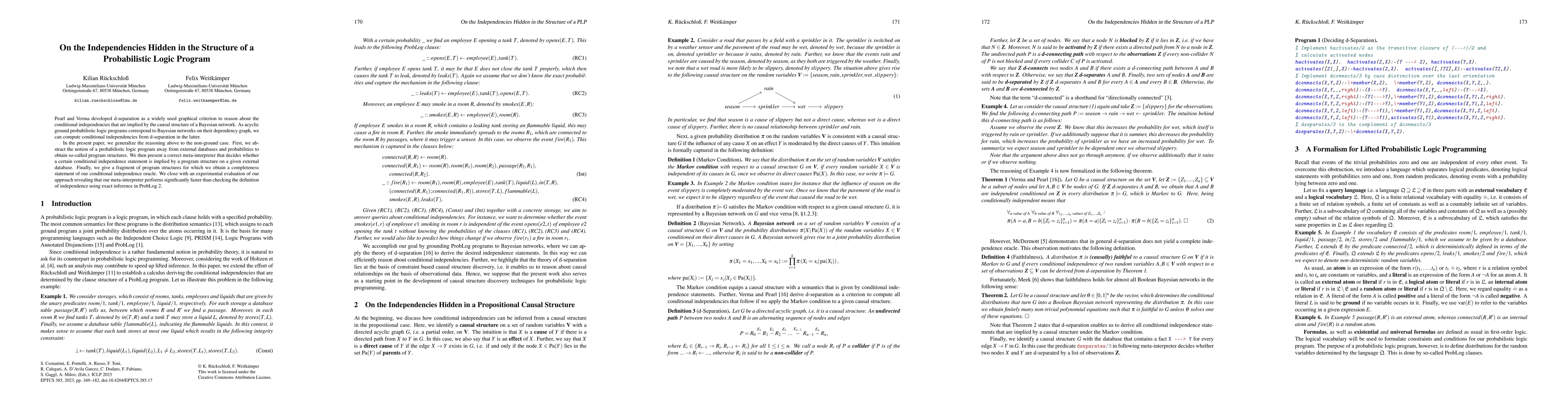 Thumbnail for On the Independencies Hidden in the Structure of a Probabilistic Logic
  Program