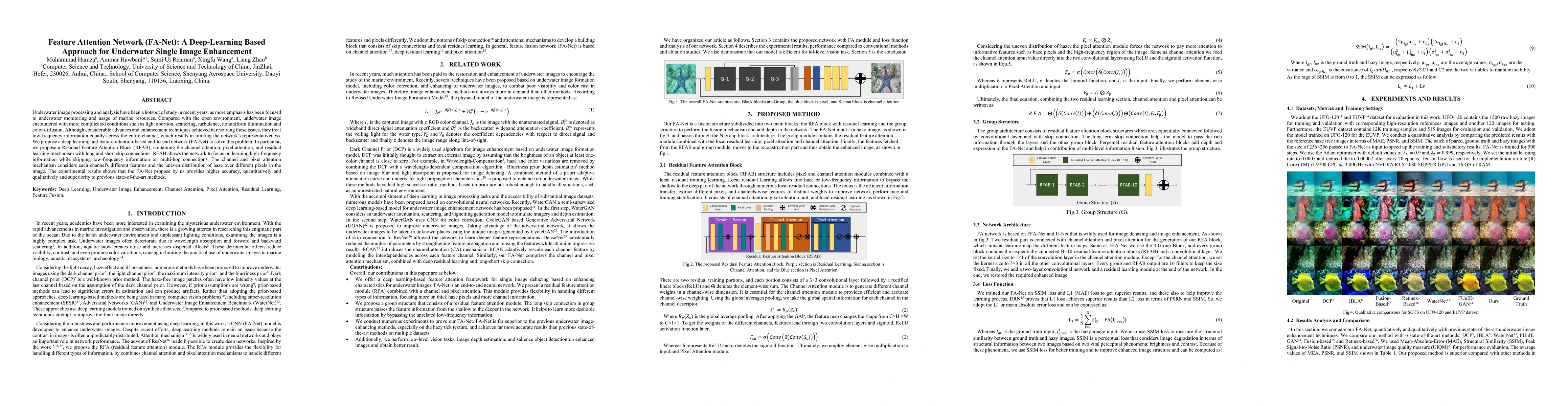 Thumbnail for Feature Attention Network (FA-Net): A Deep-Learning Based Approach for
  Underwater Single Image Enhancement