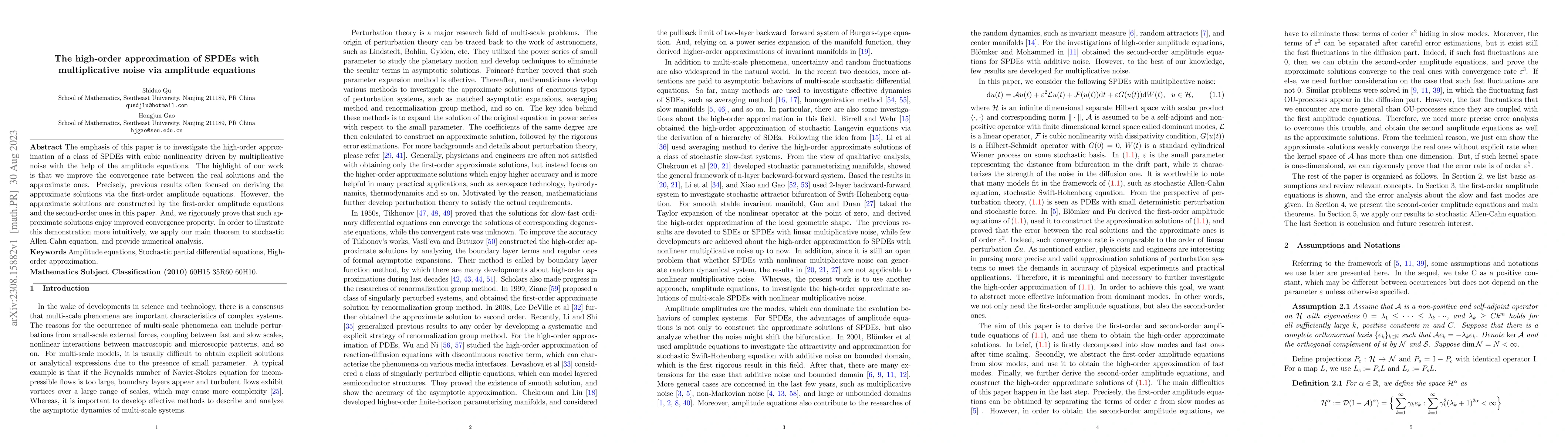 Thumbnail for The high-order approximation of SPDEs with multiplicative noise via
  amplitude equations