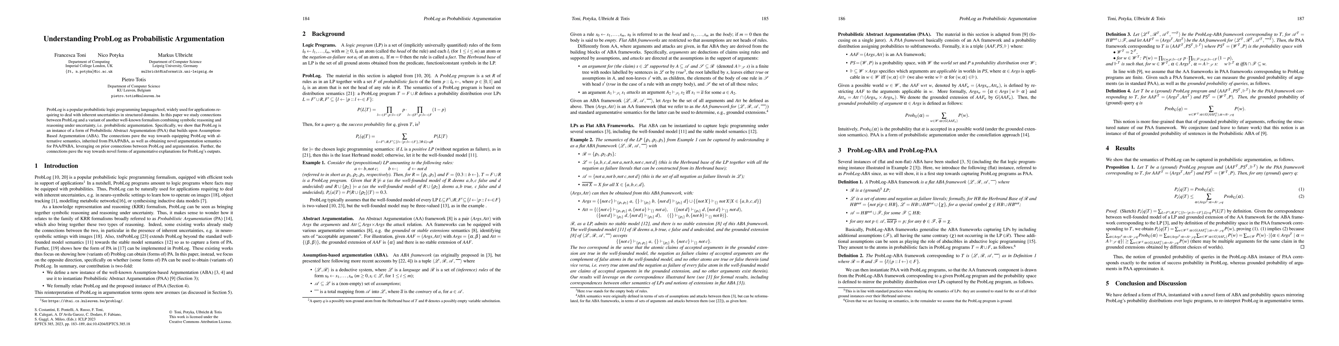 Thumbnail for Understanding ProbLog as Probabilistic Argumentation