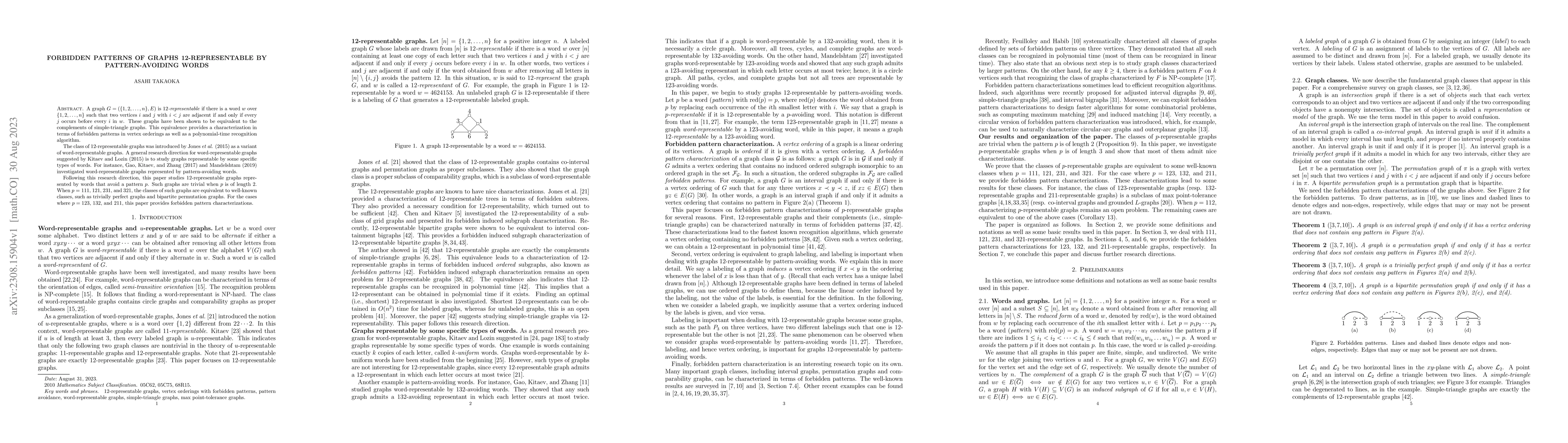 Thumbnail for Forbidden patterns of graphs 12-representable by pattern-avoiding words