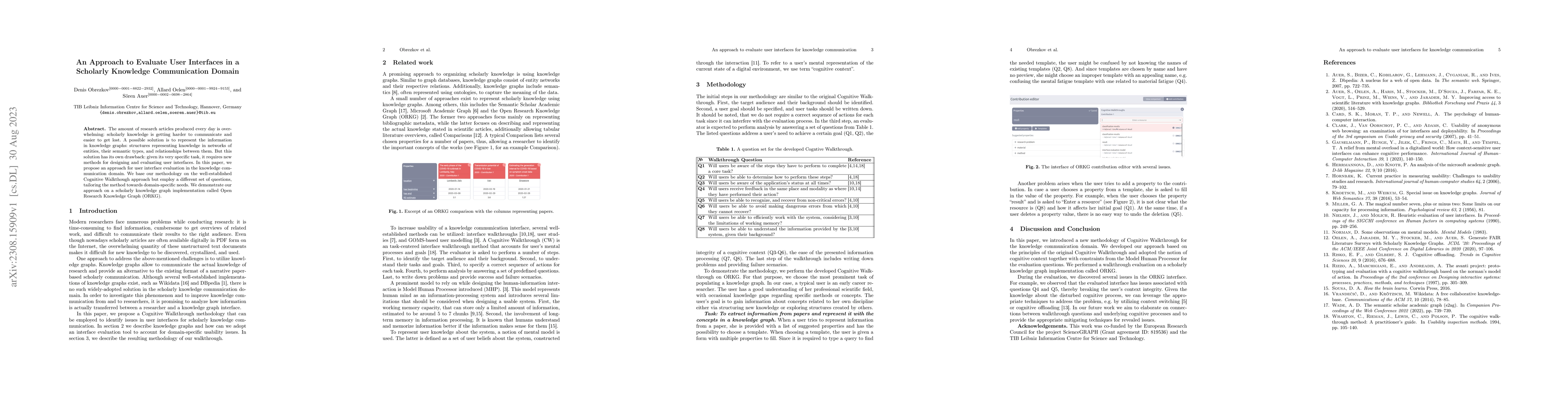 Thumbnail for An Approach to Evaluate User Interfaces in a Scholarly Knowledge
  Communication Domain