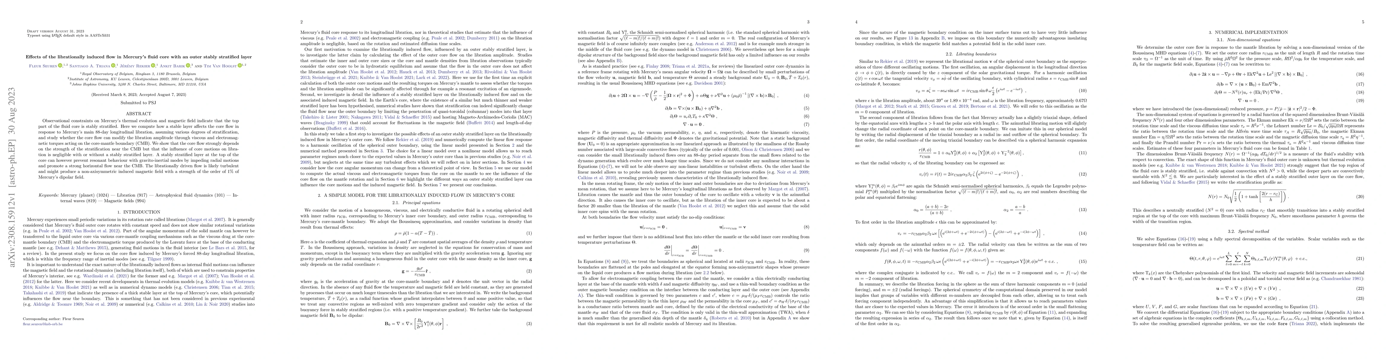 Thumbnail for Effects of the librationally induced flow in Mercury's fluid core with
  an outer stably stratified layer