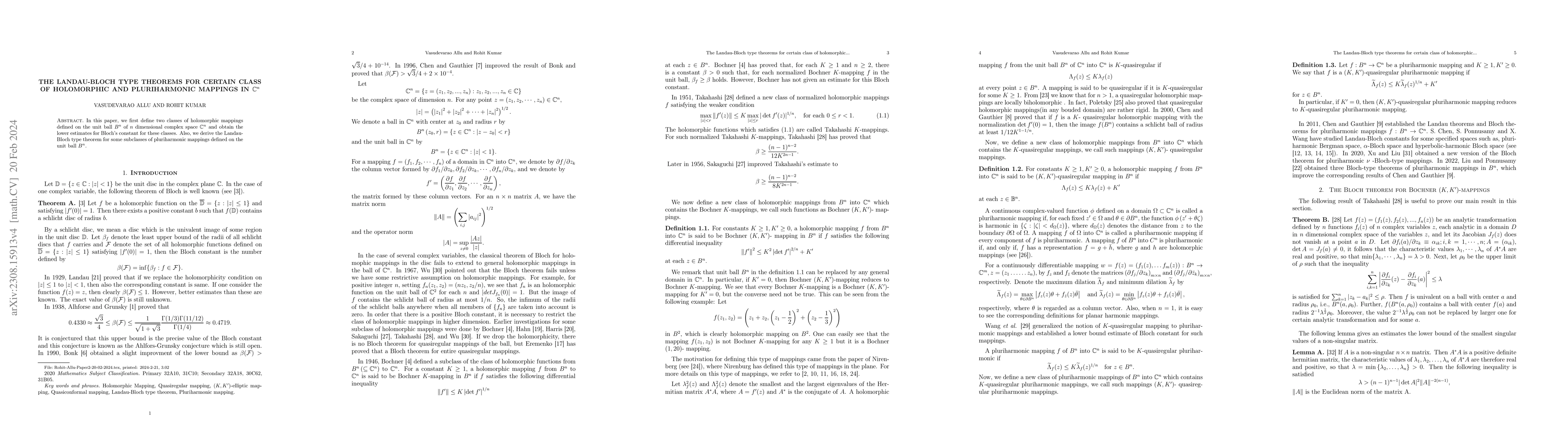 Thumbnail for The Landau-Bloch type theorems for certain class of holomorphic and
  pluriharmonic mappings in $\mathbb{c}^n$