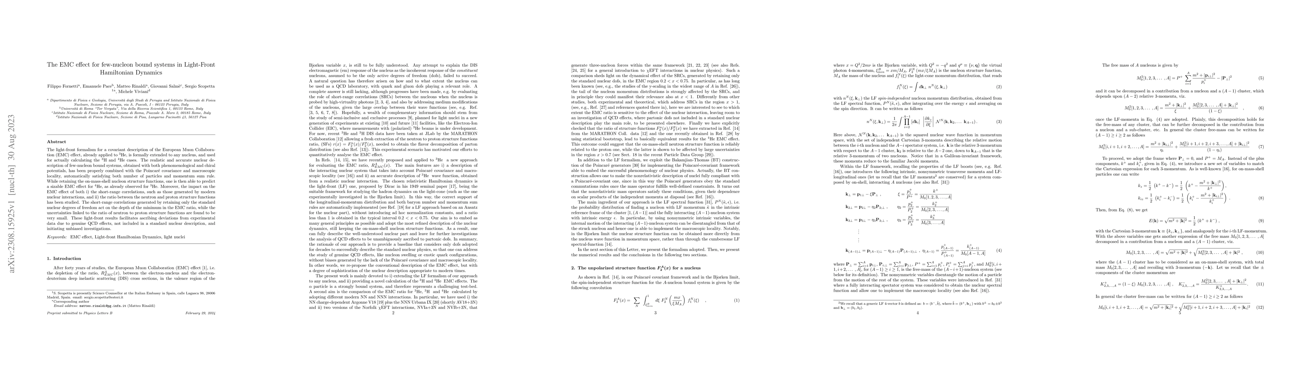 Thumbnail for The EMC effect for few-nucleon bound systems in Light-Front Hamiltonian
  Dynamics