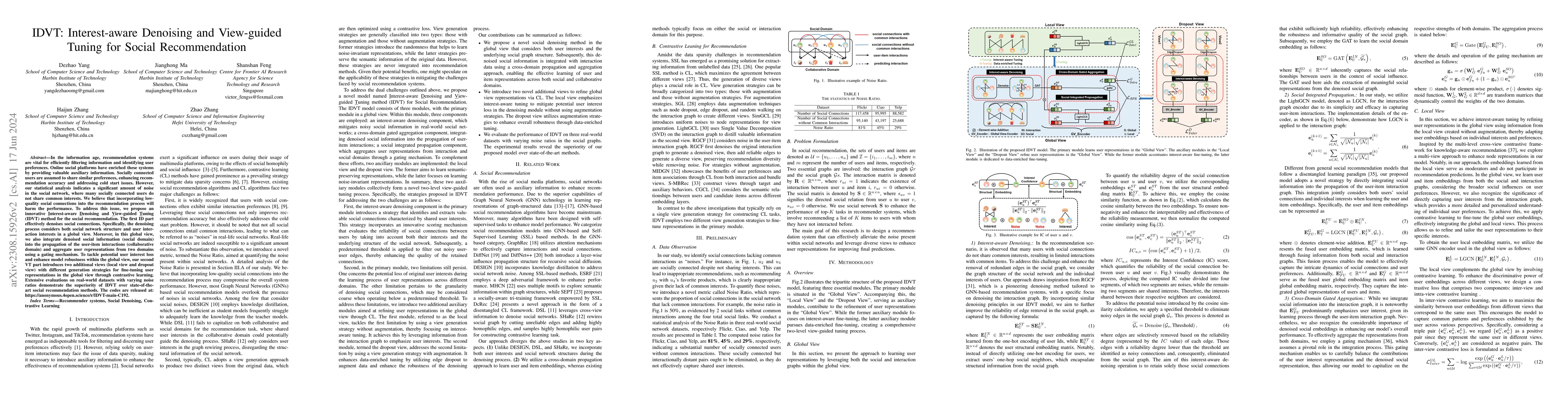 Thumbnail for IDVT: Interest-aware Denoising and View-guided Tuning for Social
  Recommendation