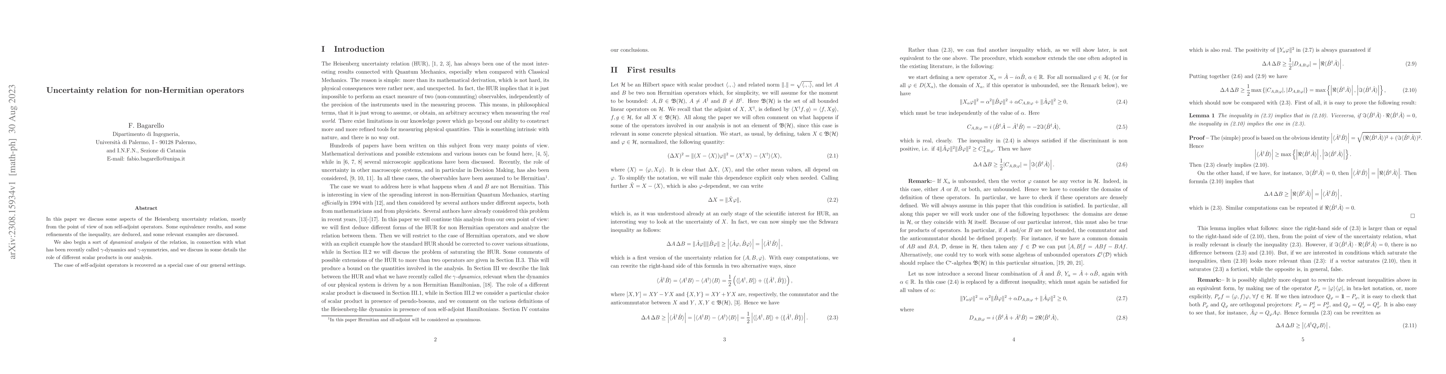Thumbnail for Uncertainty relation for non-Hermitian operators