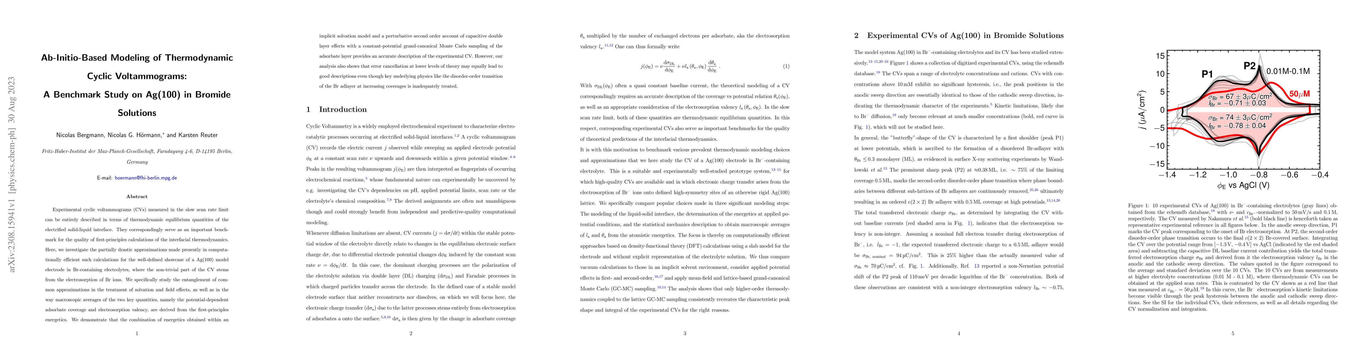 Thumbnail for Ab-Initio-Based Modeling of Thermodynamic Cyclic Voltammograms: A
  Benchmark Study on Ag(100) in Bromide Solutions