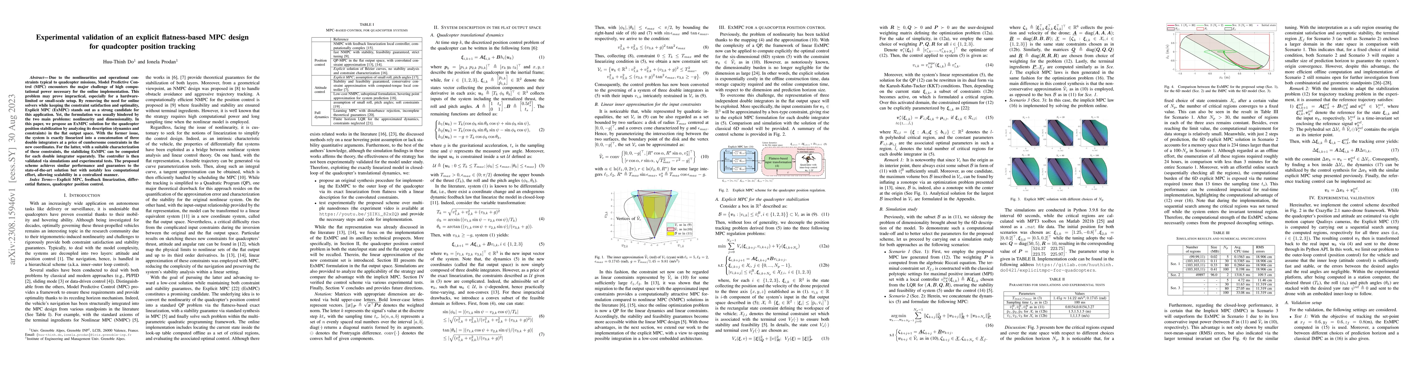 Thumbnail for Experimental validation of an explicit flatness-based MPC design for
  quadcopter position tracking