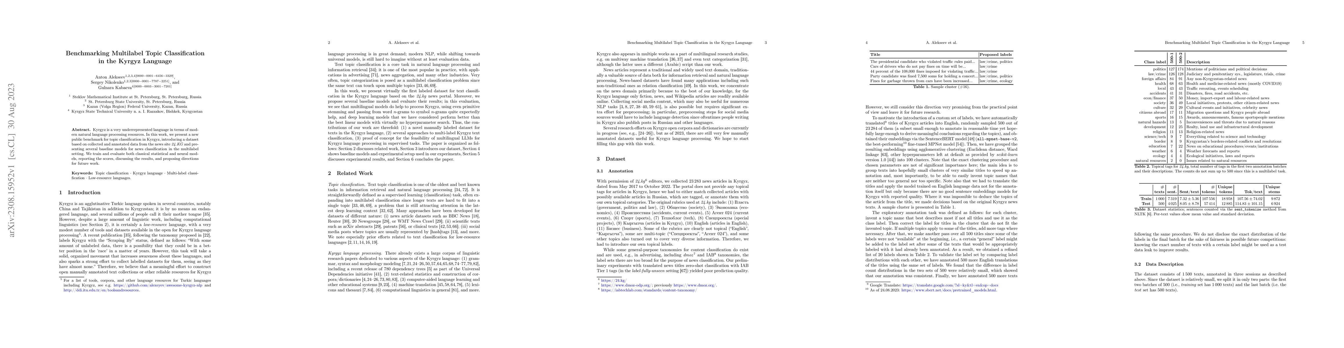 Thumbnail for Benchmarking Multilabel Topic Classification in the Kyrgyz Language