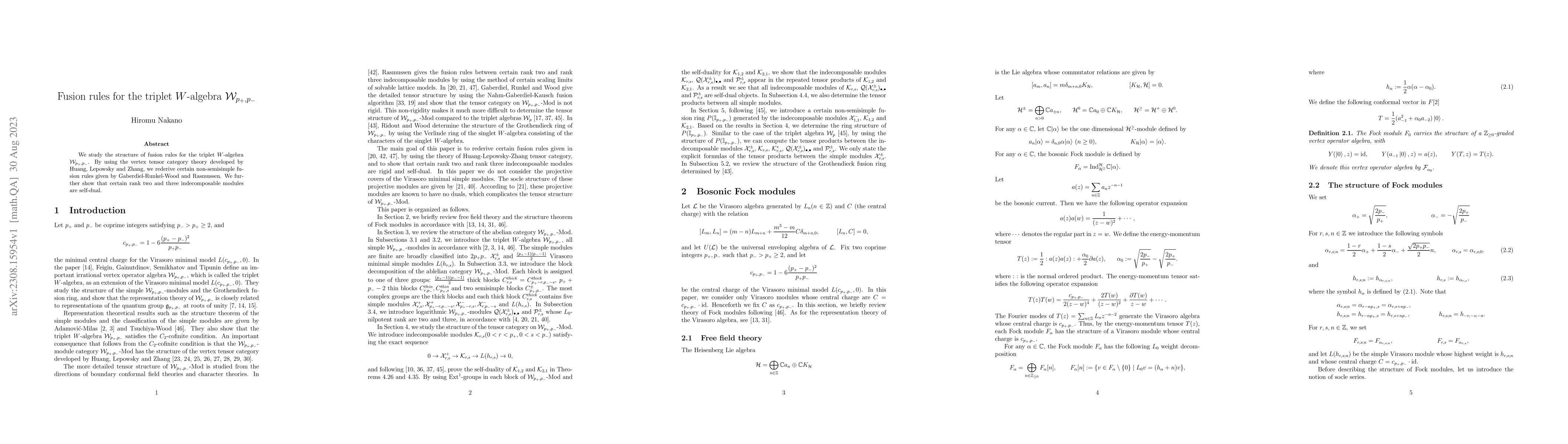 Thumbnail for Fusion rules for the triplet $W$-algebra $\mathcal{W}_{p_+,p_-}$