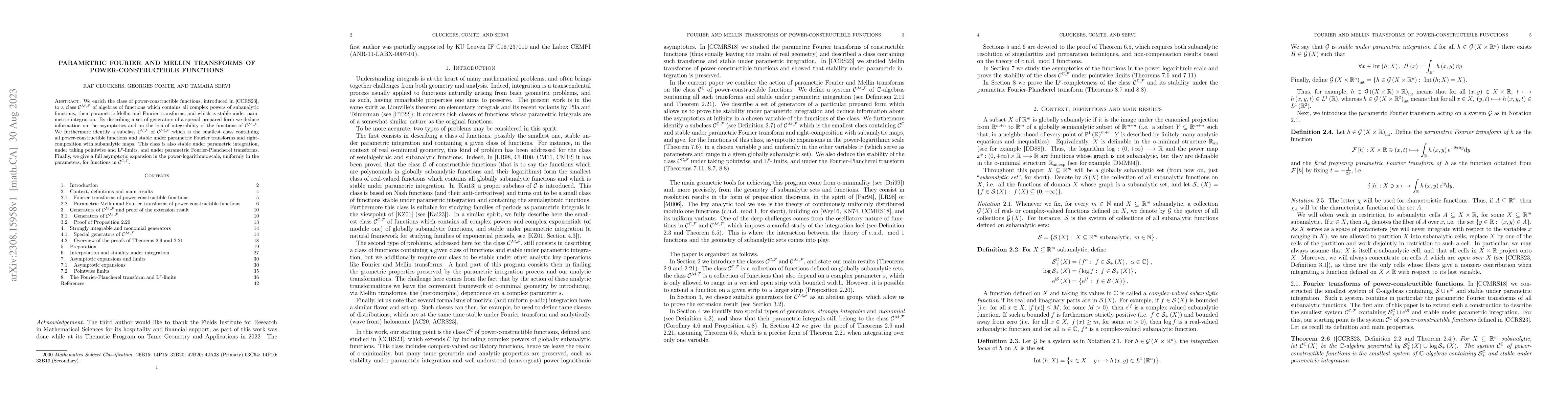 Thumbnail for Parametric Fourier and Mellin transforms of power-constructible
  functions