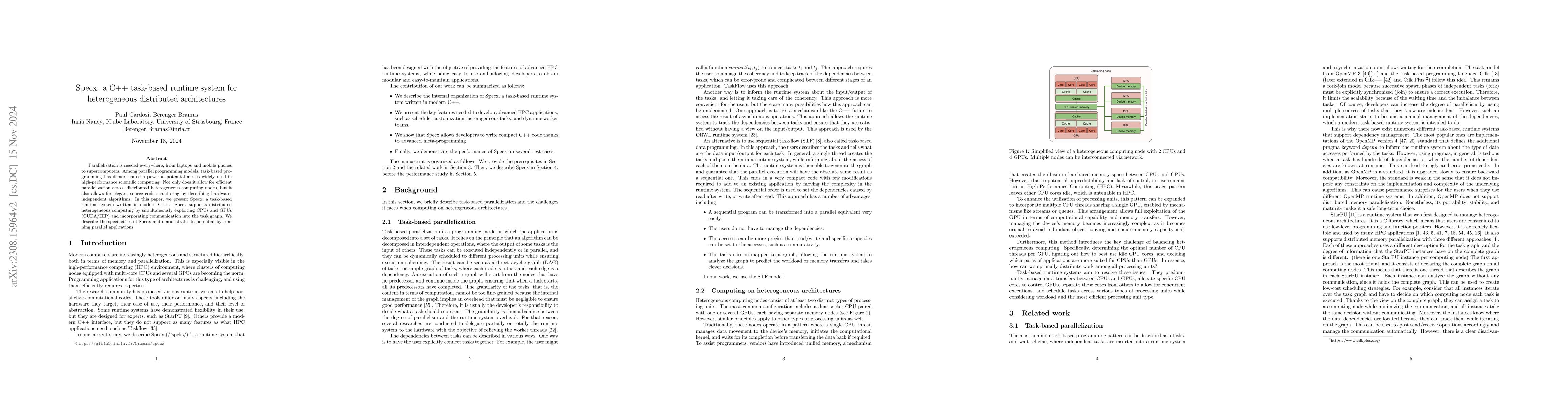 Thumbnail for Specx: a C++ task-based runtime system for heterogeneous distributed
  architectures