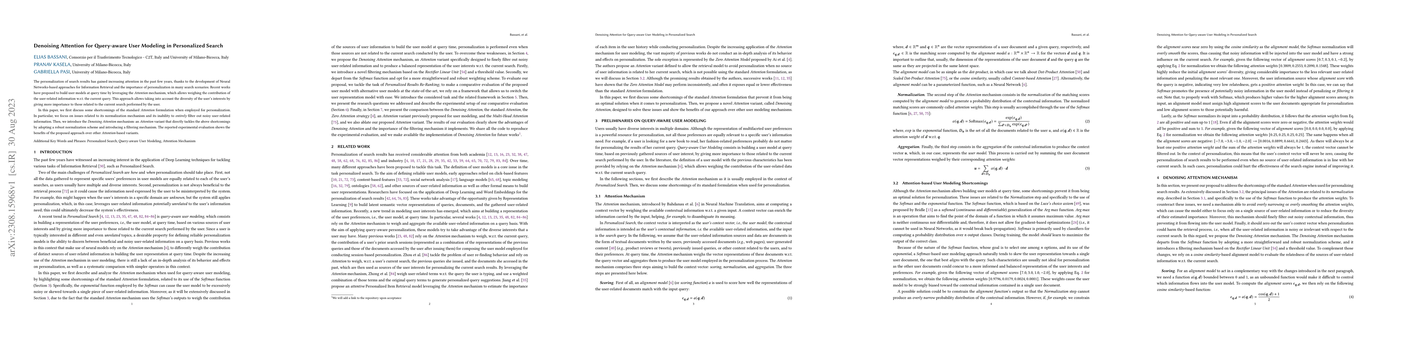 Thumbnail for Denoising Attention for Query-aware User Modeling in Personalized Search