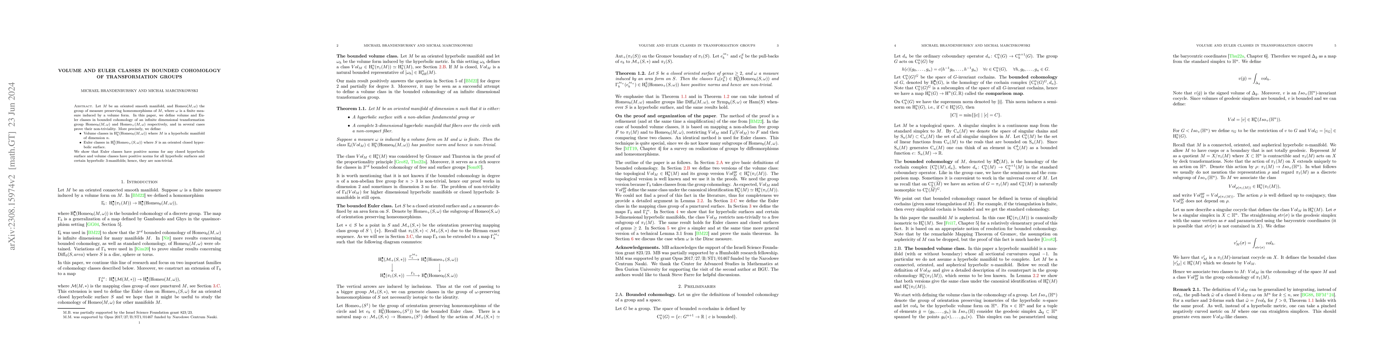 Thumbnail for Volume and Euler classes in bounded cohomology of transformation groups