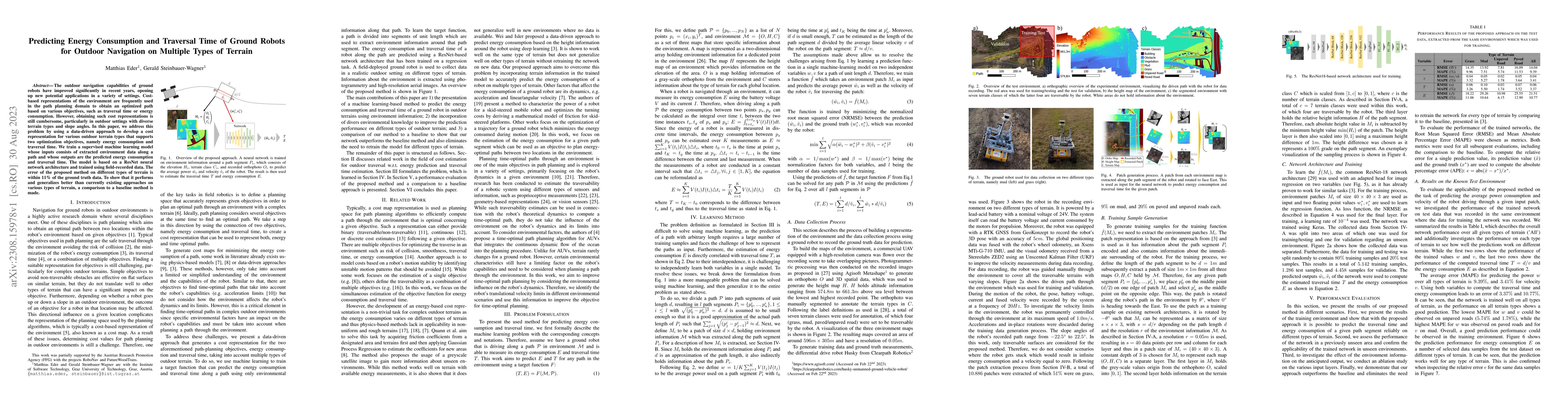 Thumbnail for Predicting Energy Consumption and Traversal Time of Ground Robots for
  Outdoor Navigation on Multiple Types of Terrain
