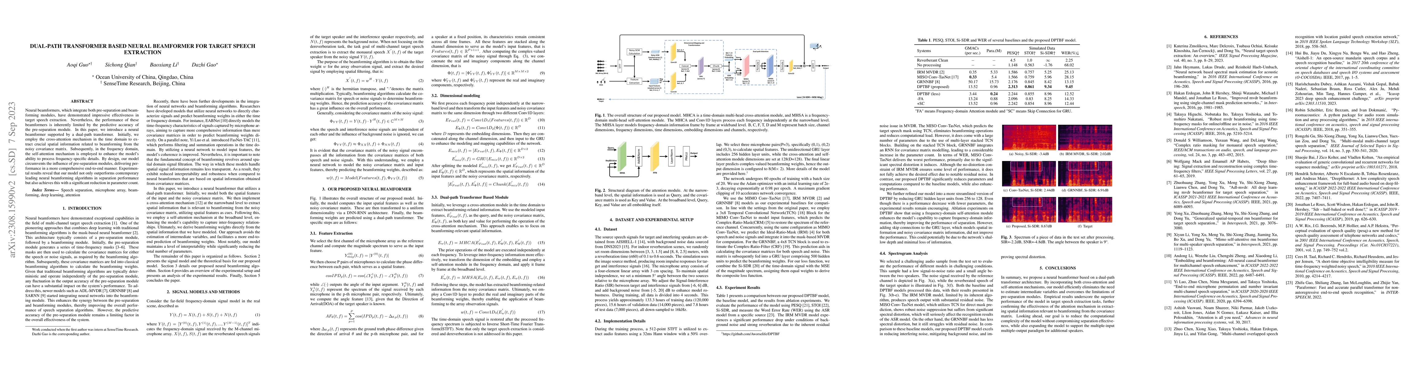 Thumbnail for Dual-path Transformer Based Neural Beamformer for Target Speech
  Extraction