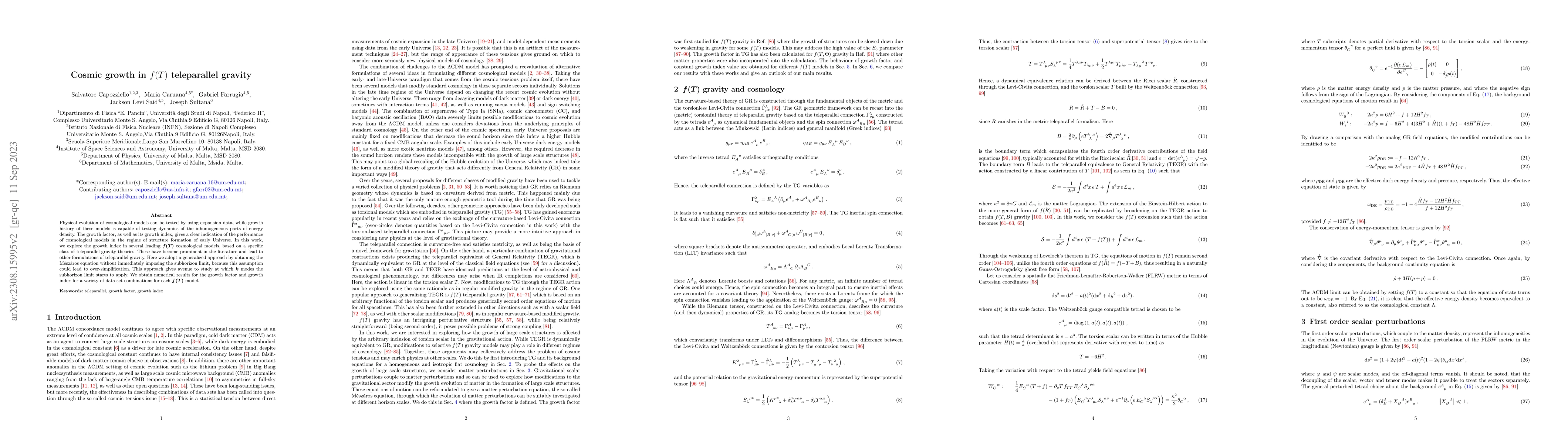 Thumbnail for Cosmic Growth in $f(T)$ Teleparallel Gravity
