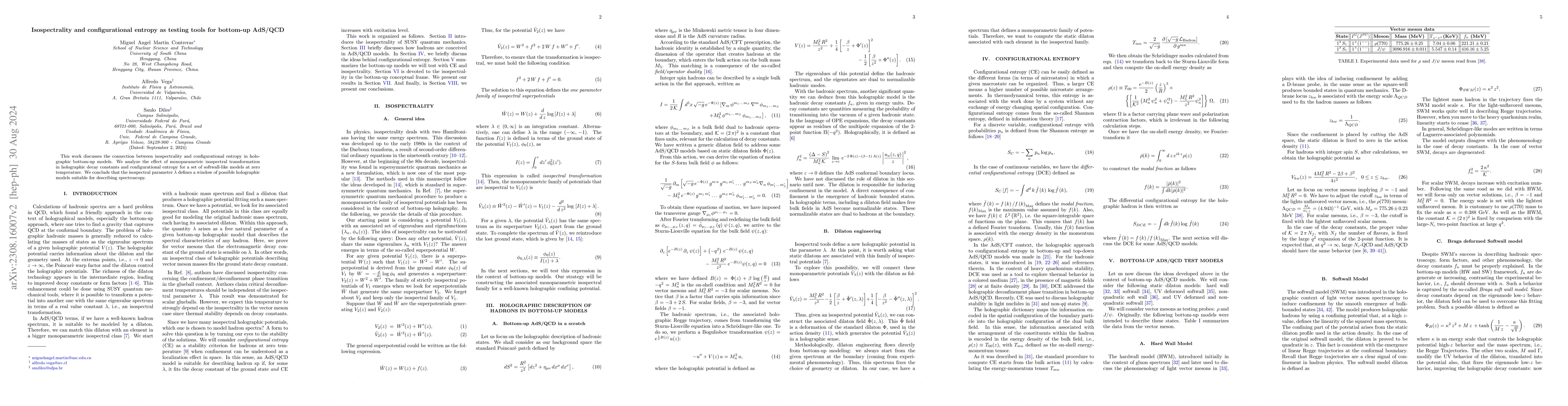 Thumbnail for Isospectrality and configurational entropy as testing tools for
  bottom-up AdS/QCD