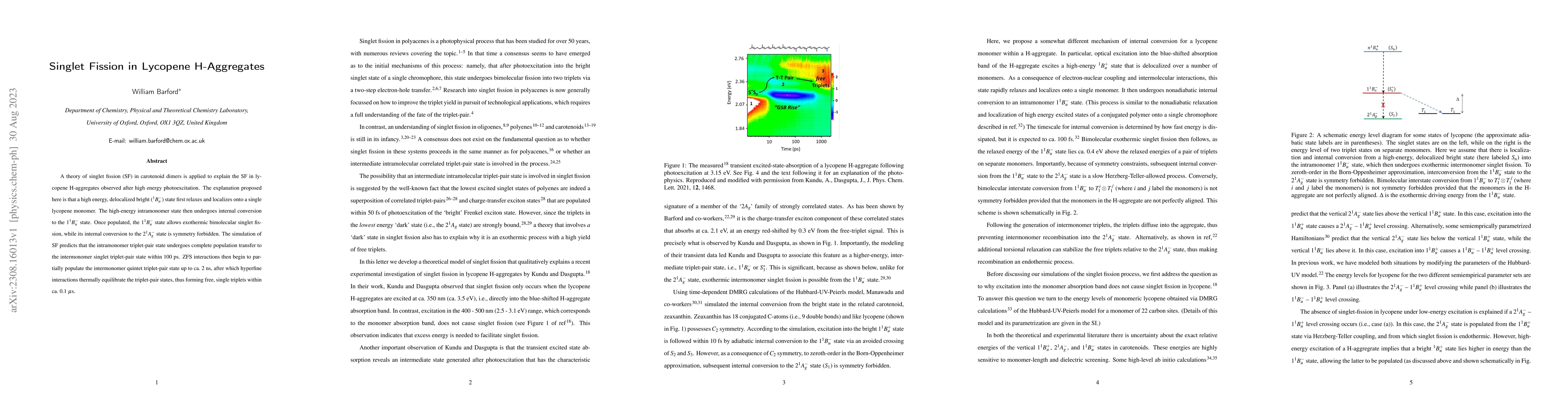 Thumbnail for Singlet Fission in Lycopene H-Aggregates