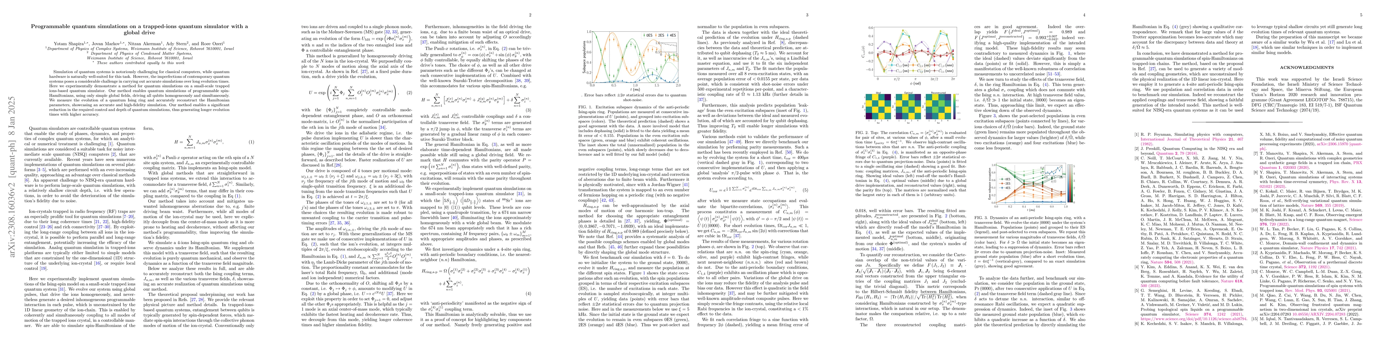 Thumbnail for Programmable quantum simulations on a trapped-ions quantum computer with
  a global drive