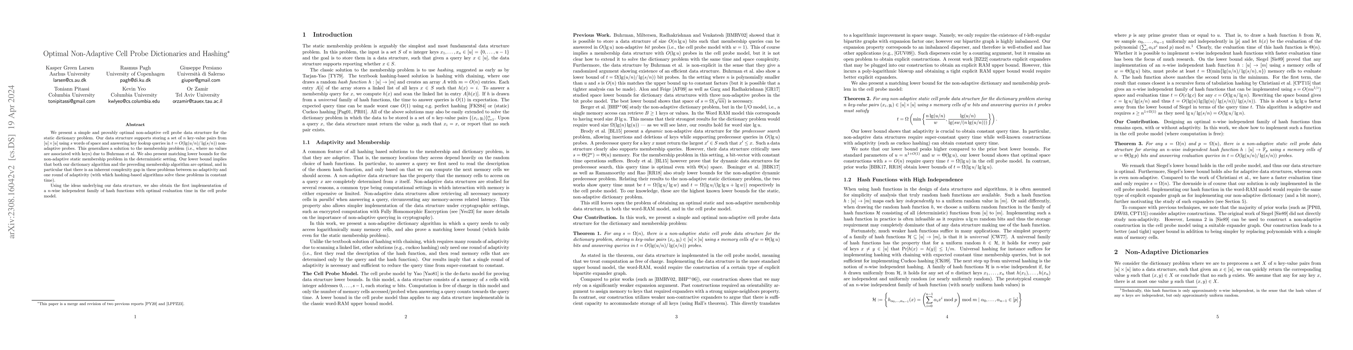 Thumbnail for Optimal Non-Adaptive Cell Probe Dictionaries and Hashing