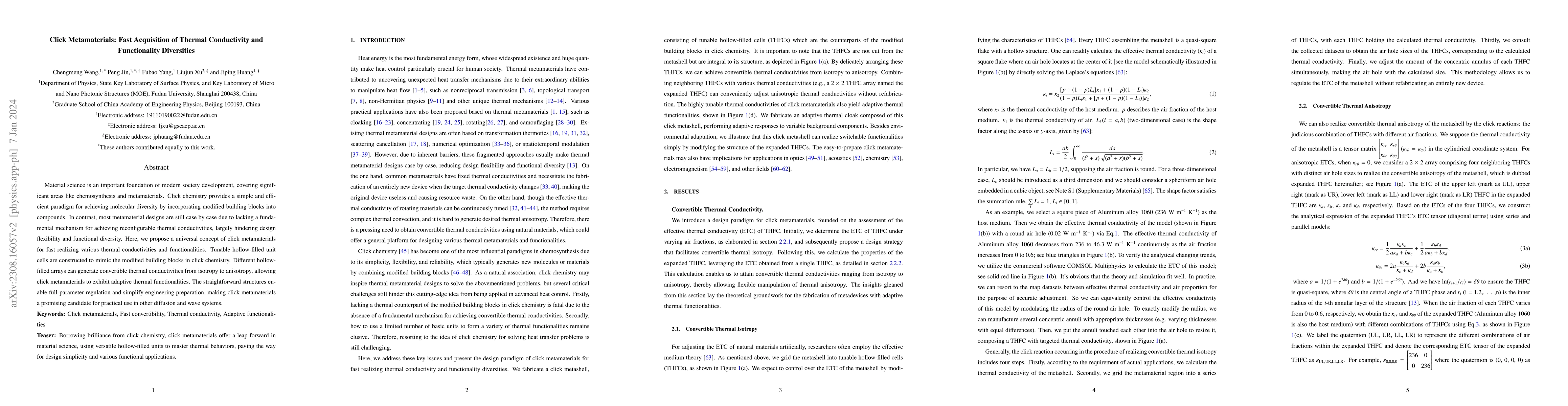 Thumbnail for Click Metamaterials: Fast Acquisition of Thermal Conductivity and
  Functionality Diversities