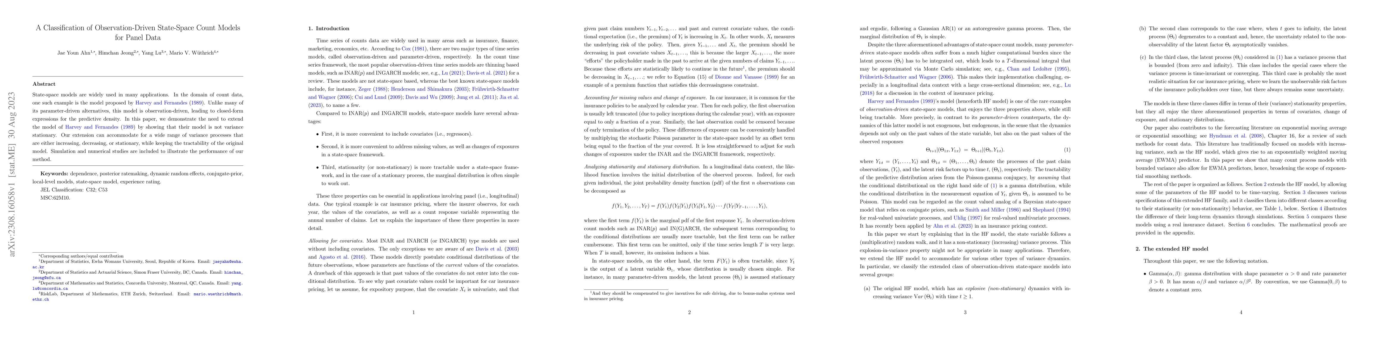 Thumbnail for A Classification of Observation-Driven State-Space Count Models for
  Panel Data