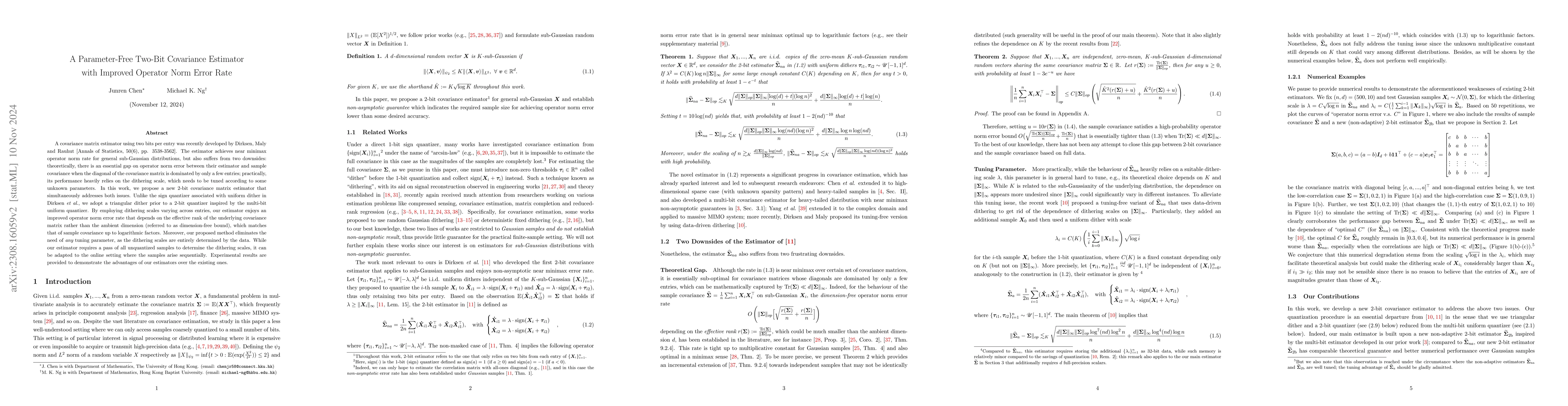 Thumbnail for A Parameter-Free Two-Bit Covariance Estimator with Improved Operator
  Norm Error Rate