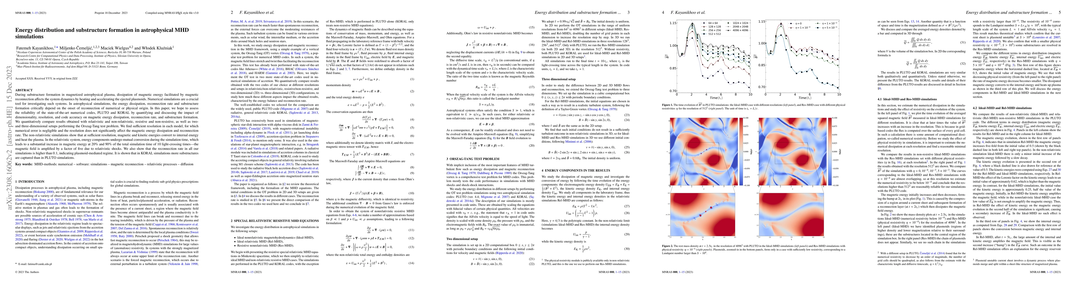 Thumbnail for Energy distribution and substructure formation in astrophysical MHD
  simulations