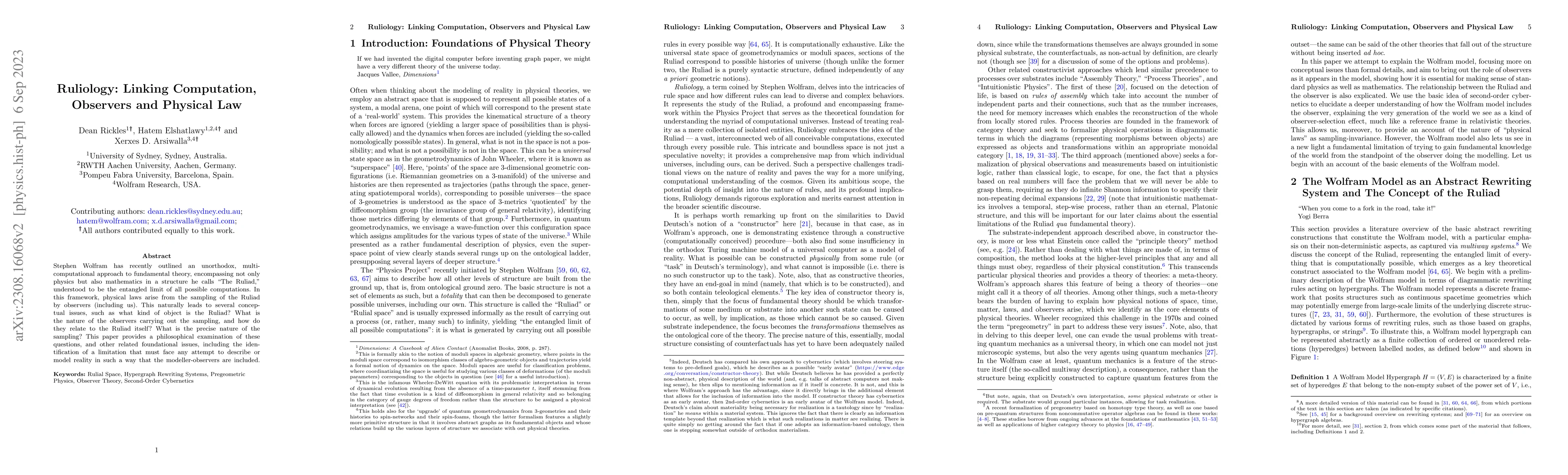 Thumbnail for Ruliology: Linking Computation, Observers and Physical Law