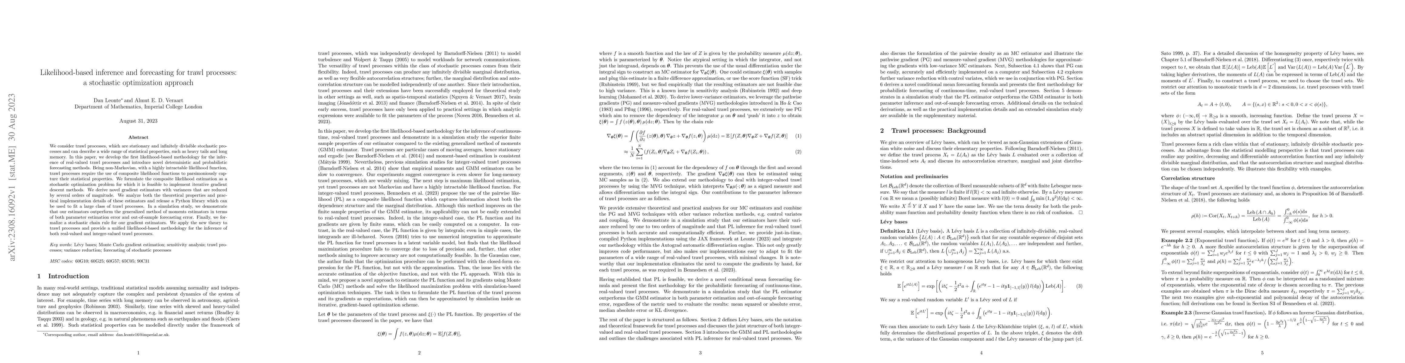 Thumbnail for Likelihood-based inference and forecasting for trawl processes: a
  stochastic optimization approach