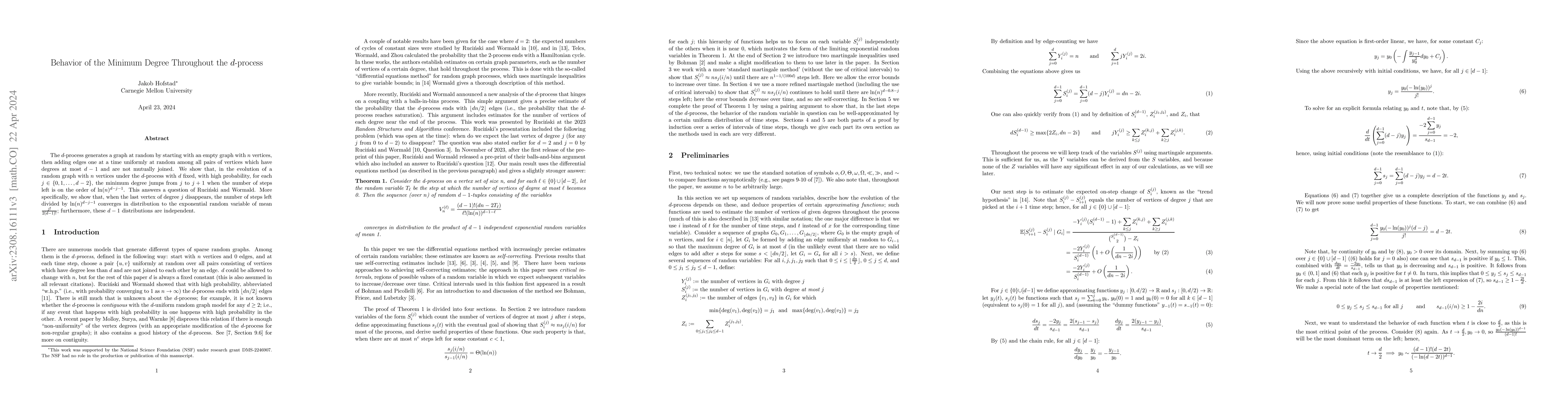 Thumbnail for Behavior of the Minimum Degree Throughout the $d$-process