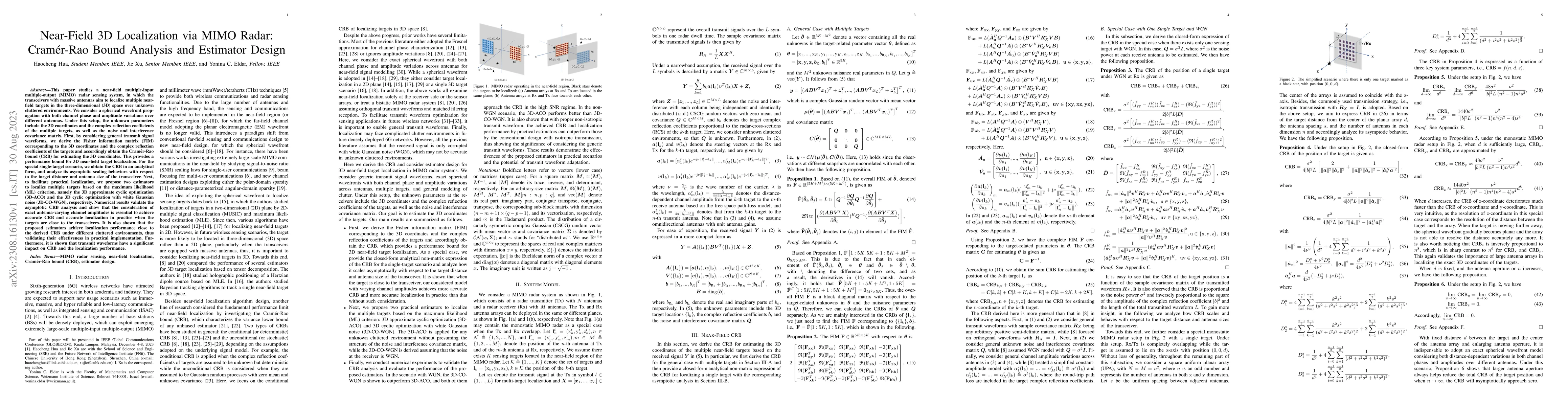 Thumbnail for Near-Field 3D Localization via MIMO Radar: Cram\'er-Rao Bound Analysis
  and Estimator Design