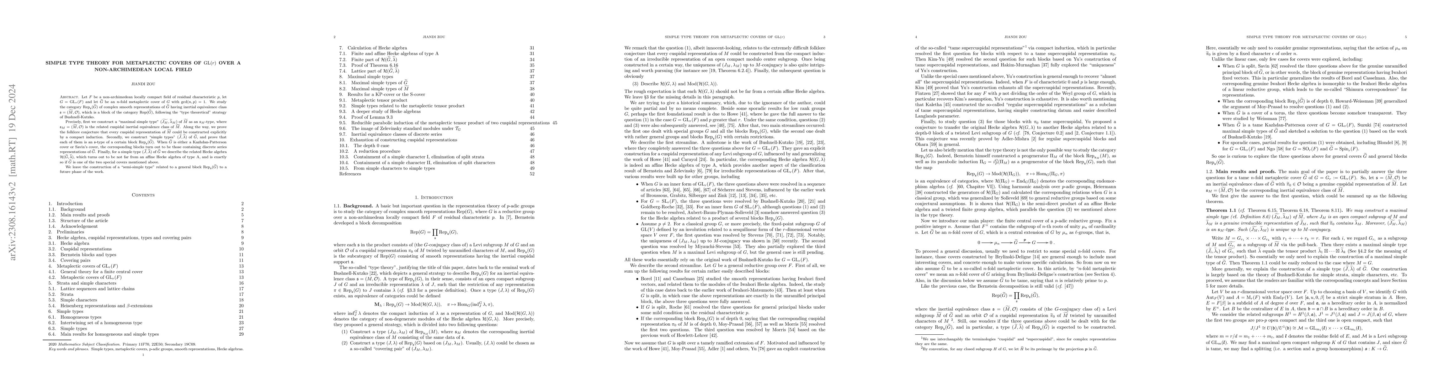 Thumbnail for Simple type theory for metaplectic covers of $\mathrm{GL}(r)$ over a
  non-archimedean local field