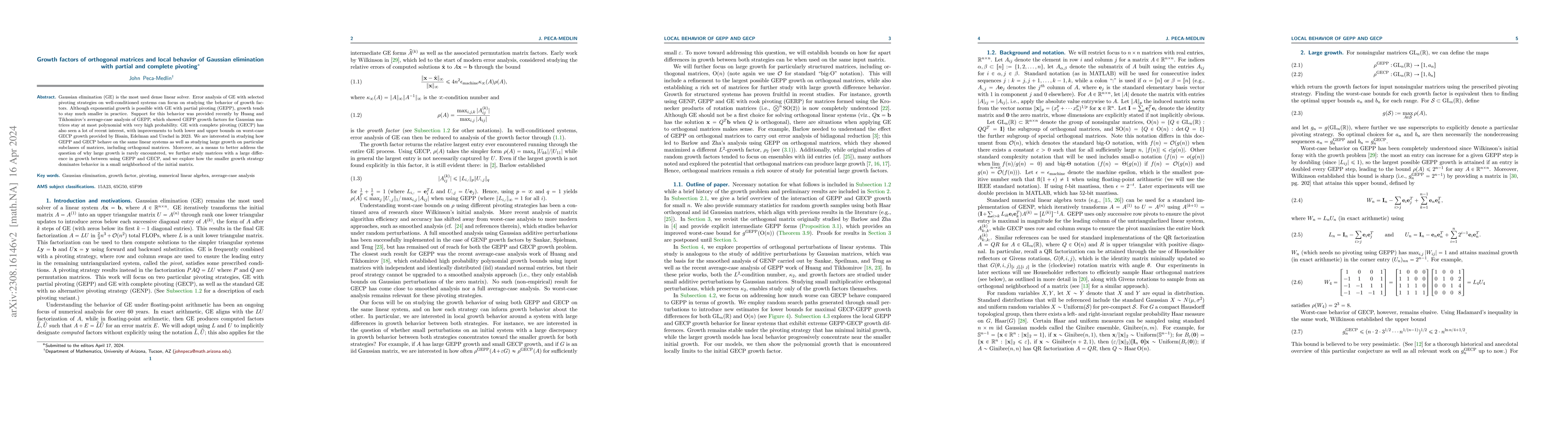 Thumbnail for Growth factors of orthogonal matrices and local behavior of Gaussian
  elimination with partial and complete pivoting