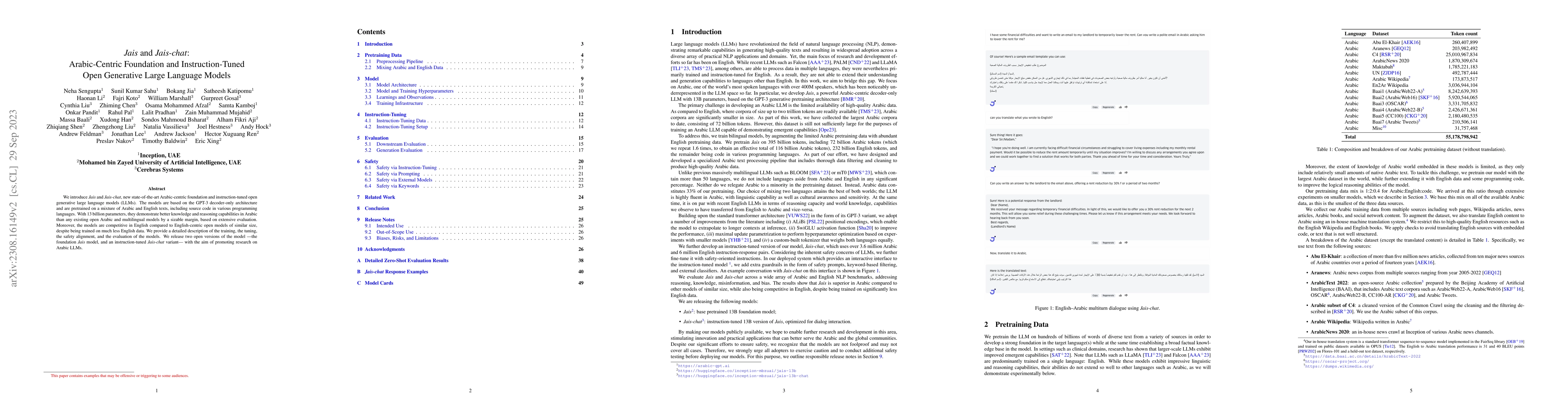 Thumbnail for Jais and Jais-chat: Arabic-Centric Foundation and Instruction-Tuned Open
  Generative Large Language Models