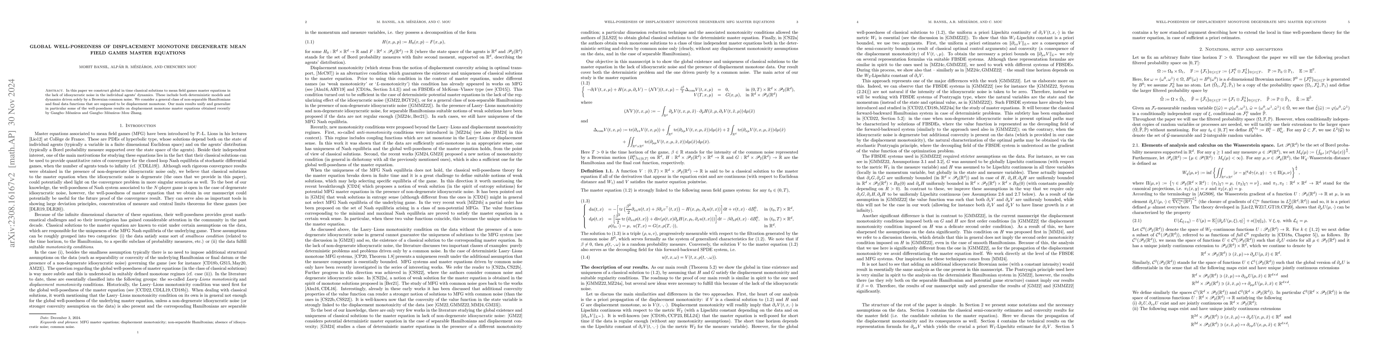 Thumbnail for Global Well-Posedness of Displacement Monotone Degenerate Mean Field
  Games Master Equations