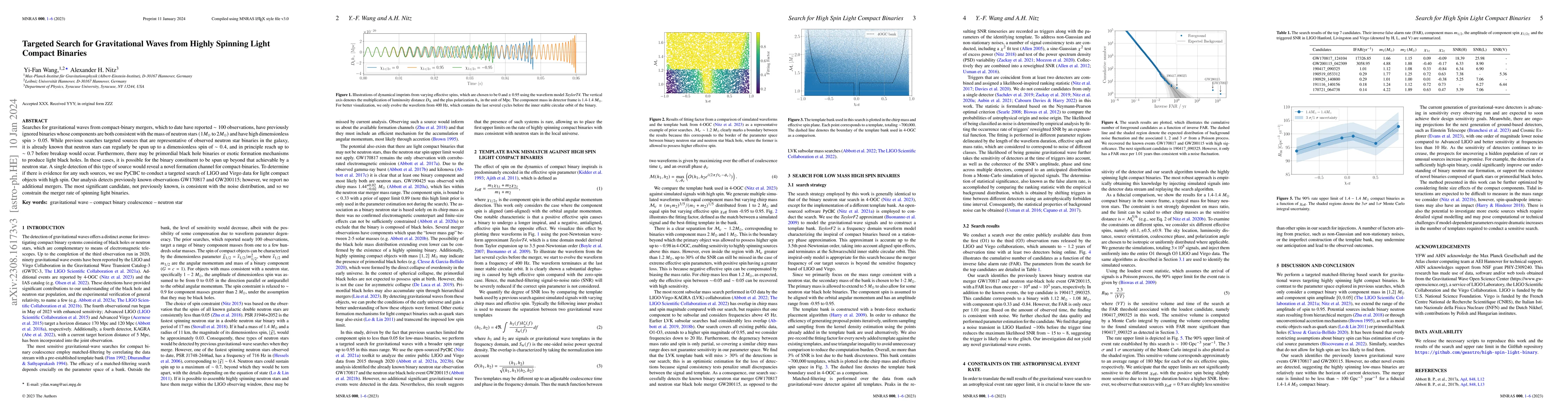 Thumbnail for Targeted Search for Gravitational Waves from Highly Spinning Light
  Compact Binaries