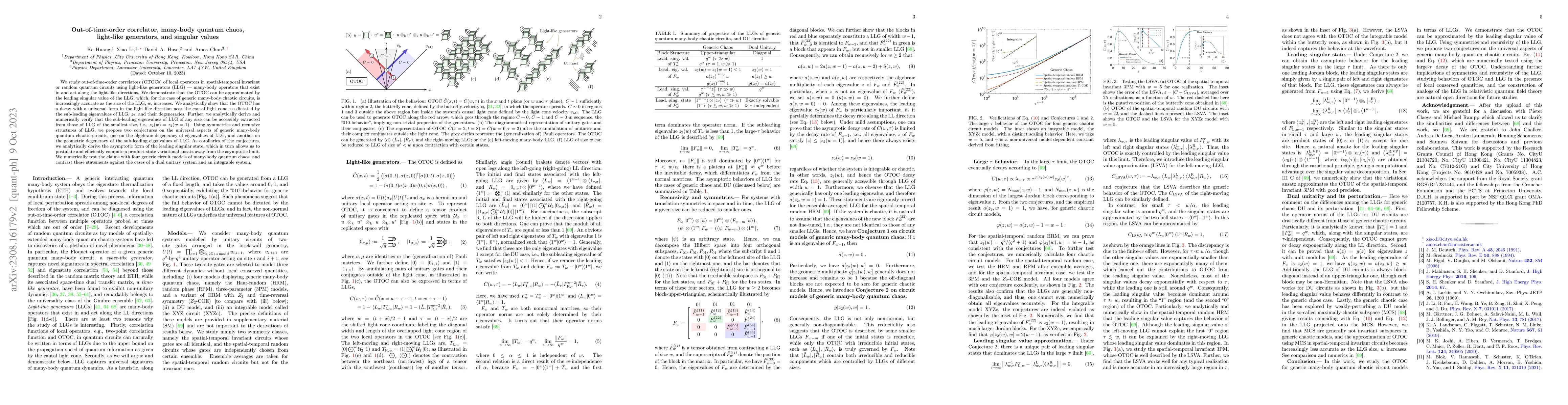 Thumbnail for Out-of-time-order correlator, many-body quantum chaos, light-like
  generators, and singular values