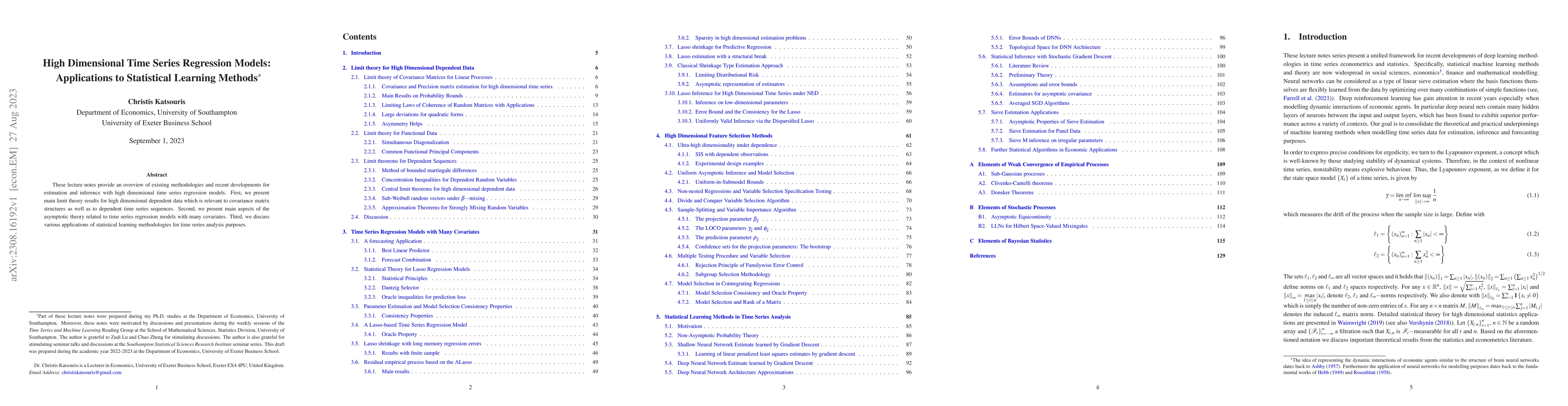 Thumbnail for High Dimensional Time Series Regression Models: Applications to
  Statistical Learning Methods