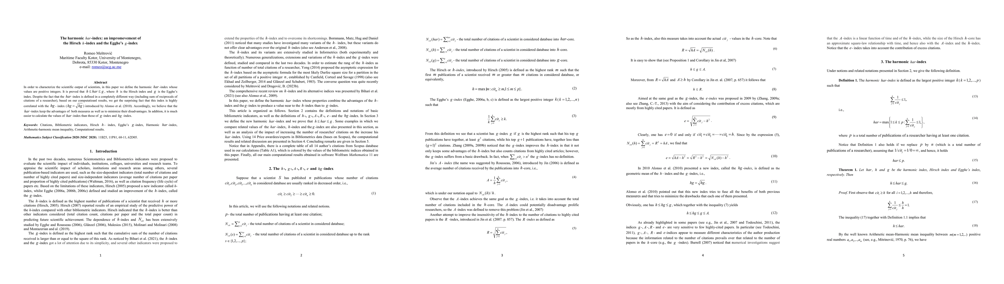 Thumbnail for The harmonic h-index: an impromevement of the Hirsch h-index and the
  Egghe g-index