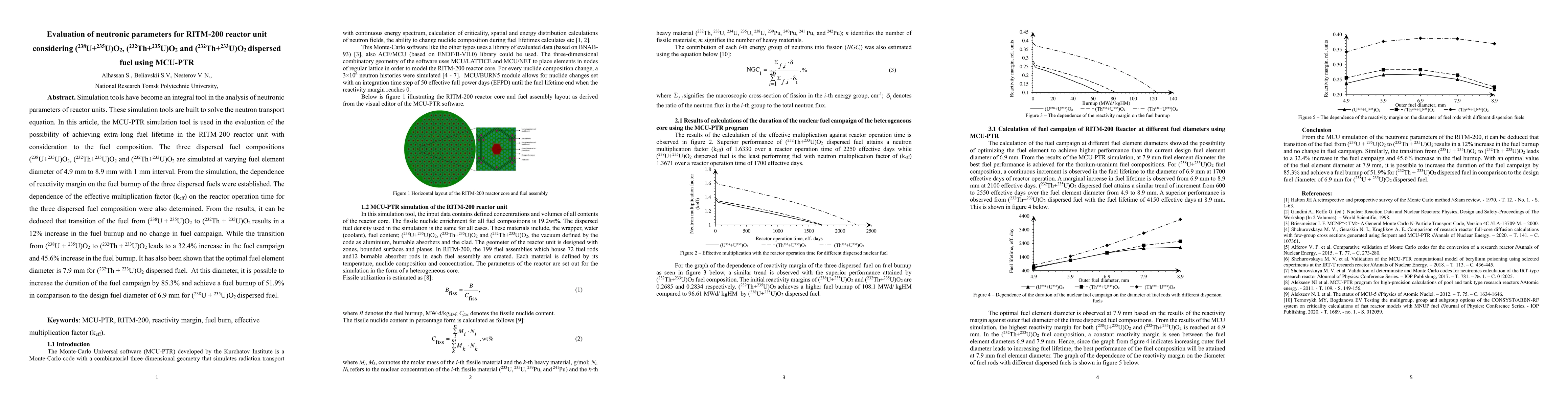 Thumbnail for Evaluation of neutronic parameters for RITM-200 reactor unit considering
  (238U+235U)O2, (232Th+235U)O2 and (232Th+233U)O2 dispersed fuel using MCU-PTR